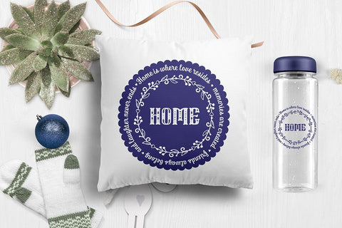 Home is where love resides, memories are created, friends always belong, and laughter never ends Family SVG Quote Round frame SVG Zoya Miller 