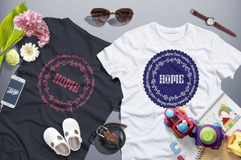 Home is where love resides, memories are created, friends always belong, and laughter never ends Family SVG Quote Round frame SVG Zoya Miller 