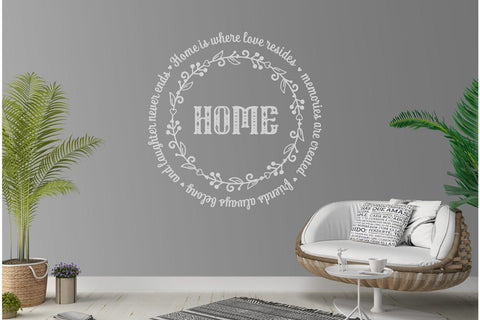 Home is where love resides, memories are created, friends always belong, and laughter never ends Family SVG Quote Round frame SVG Zoya Miller 