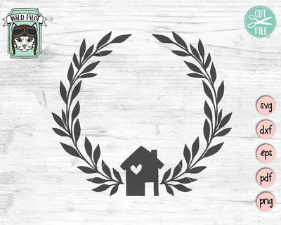 Home Leaf Wreath Monogram Frame SVG Cut File SVG Wild Pilot 