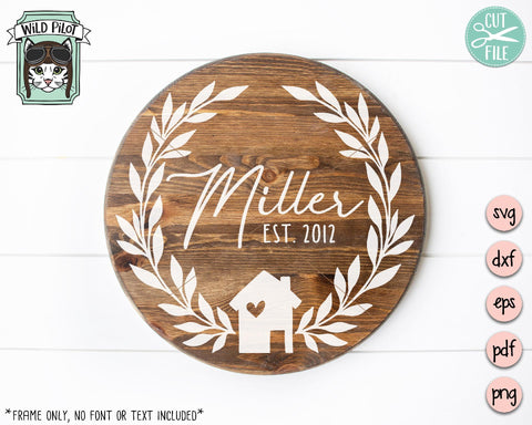 Home Leaf Wreath Monogram Frame SVG Cut File SVG Wild Pilot 