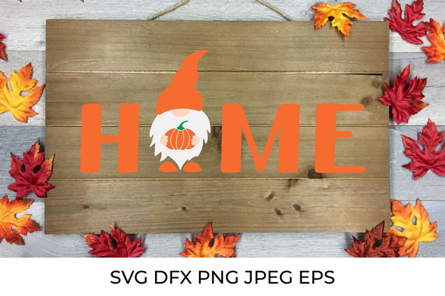 Home lettering. Gnome holding pumpkin. Fall welcome sign SVG SVG LaBelezoka 