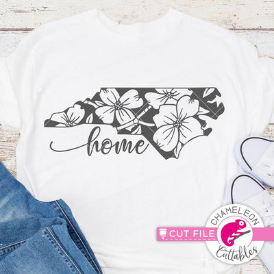 Home North Carolina State Outline Dogwood Flower - SVG SVG Chameleon Cuttables 