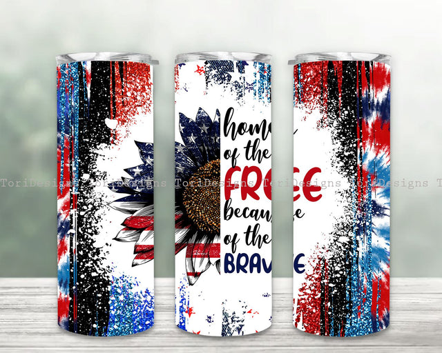 Home of the Free 4th of July Tumbler PNG, America USA 20oz Skinny Tumbler Sublimation Wrap, Home of the free Sunflower Tumbler Sublimation Design Sublimation ToriDesigns 