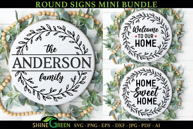 Home Round Signs SVG Bundle with Family Monogram SVG Shine Green Art 