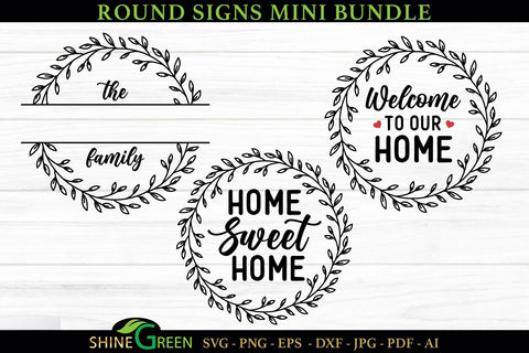 Home Round Signs SVG Bundle with Family Monogram SVG Shine Green Art 