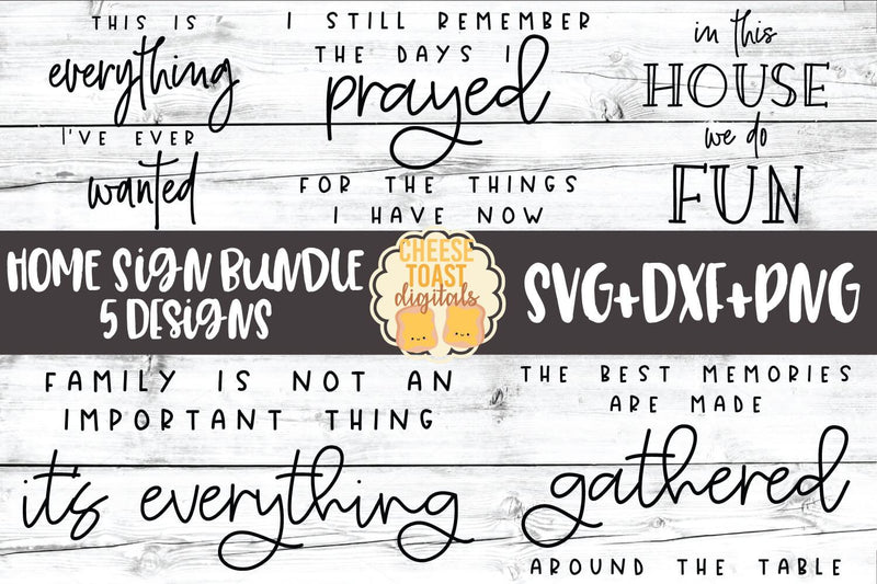 Home Sign Bundle - 5 Designs SVG PNG DXF Cut Files - So Fontsy