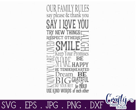 Home Sign Svg, Farmhouse Svg, Family, Family Rules Vertical SVG Crafty Mama Studios 