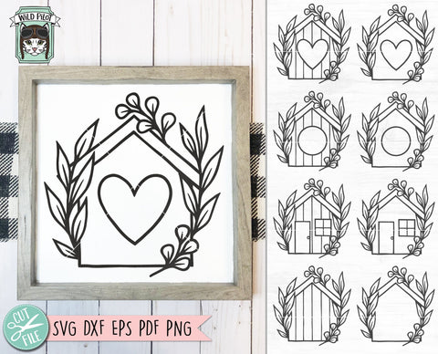 Home SVG File, House Leaves SVG File, House Cut File, Real Estate SVG, New Home SVG, Monogram Frame SVG, Front Door SVG, Birdhouse SVG, Welcome SVG, Heart SVG SVG Wild Pilot 