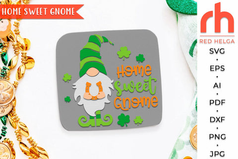 Home Sweet Gnome SVG, Round Hanger Cut File, St. Patrick's Day Sign DXF SVG RedHelgaArt 