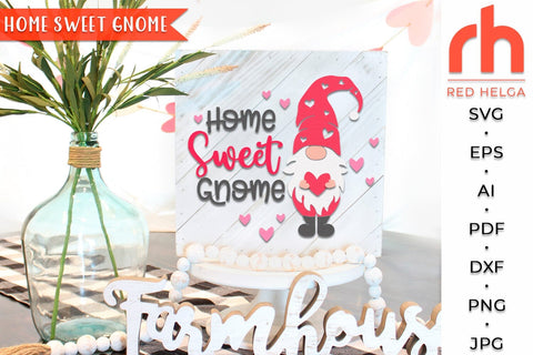 Home Sweet Gnome SVG - Round Hanger Cut File - Valentine’s Door DXF SVG RedHelgaArt 