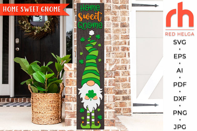 Home Sweet Gnome SVG, St. Patrick's Day Cut File, Spring Porch Sign DXF SVG RedHelgaArt 
