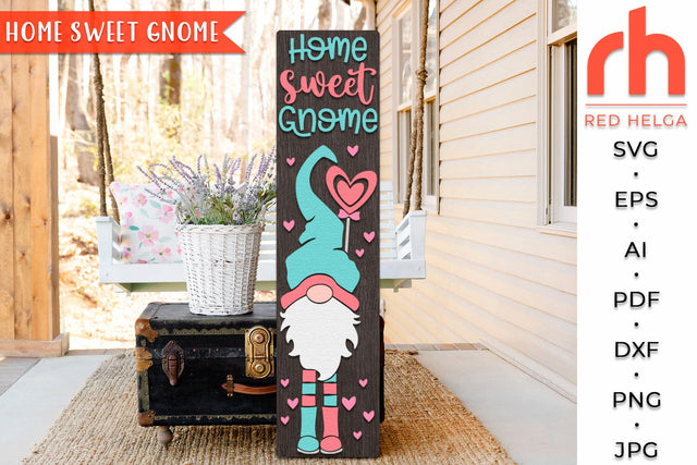 Home Sweet Gnome SVG - Valentine’s Porch Sign Cut File - Gnome with Heart DXF SVG RedHelgaArt 