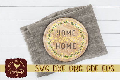 Home Sweet Home Floral Wreath Round Wood Sign SVG DXF SVG Tinker & Teal 