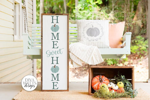 Home Sweet Home With Pumpkins | Fall Vertical Porch Sign Design SVG Diva Watts Designs 