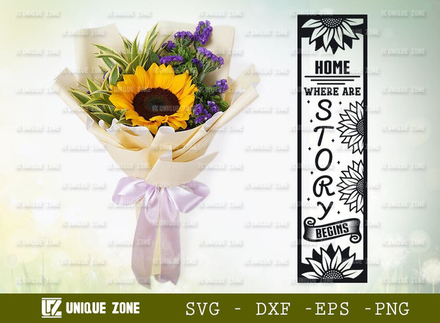 Home Where Are Story Begins Svg | Sunflower Sign Svg | Porch Sign Svg | Sunflower Svg | Welcome Home Svg SVG Unique Zone 