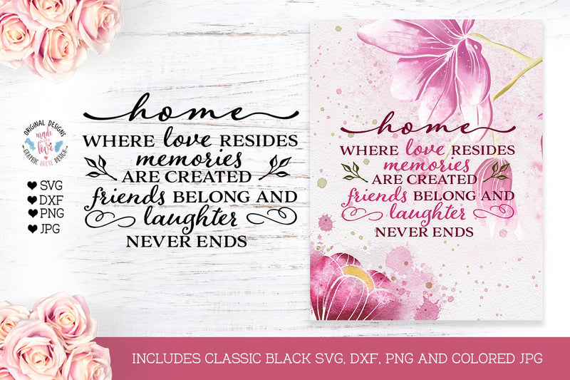 Home where Love Resides Cut File and Printable SVG Graphic House Design 