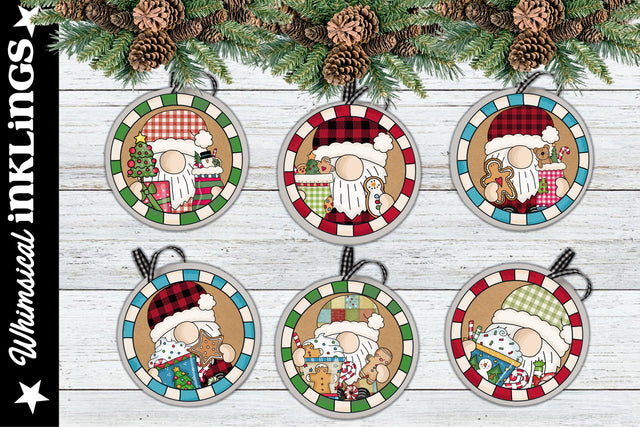 Homespun Christmas Gnome Ornaments Sublimation Whimsical Inklings 