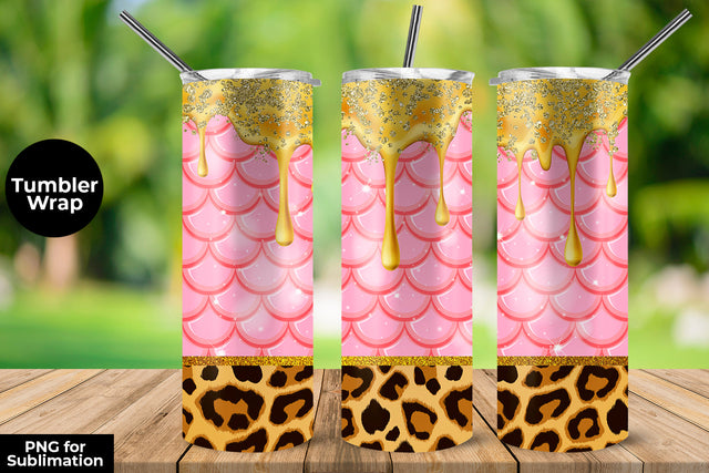 Honey 20 oz Skinny Tumbler Wrap Sublimation Design Mermaid & Leopard Sublimation Sublimatiz Designs 
