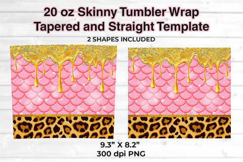 Honey 20 oz Skinny Tumbler Wrap Sublimation Design Mermaid & Leopard Sublimation Sublimatiz Designs 