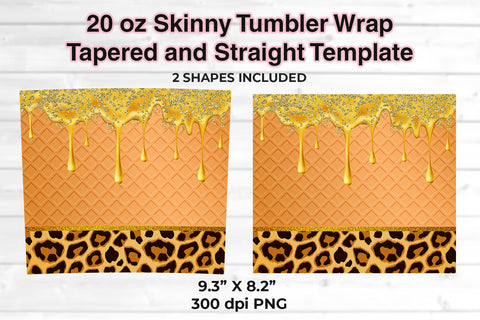 Honey 20 oz Skinny Tumbler Wrap Sublimation Design Waffle Cone & Leopard Sublimation Sublimatiz Designs 