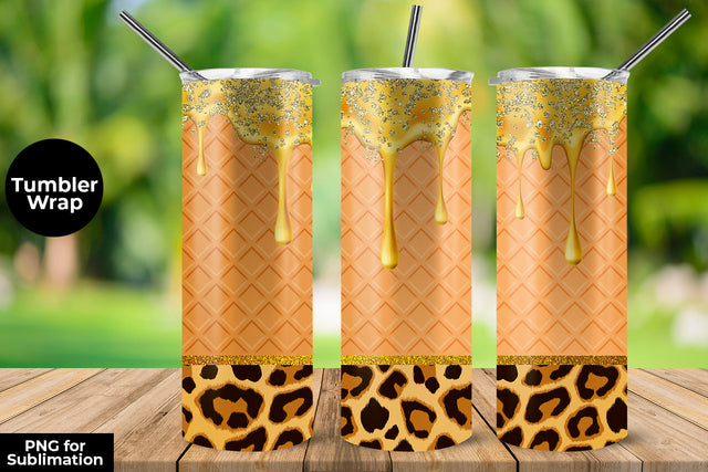 Honey 20 oz Skinny Tumbler Wrap Sublimation Design Waffle Cone & Leopard Sublimation Sublimatiz Designs 