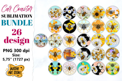 Honey and Bee Car Coaster Sublimation Bundle 26 design Sublimation Yustaf Art Store 