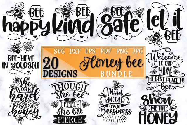 Honey Bee Bundle of 20 designs SVG files for cutting machines - Cricut Silhouette, Sublimation Designs | Bee Pun SVG | Bee Happy | Bee Kind SVG RoseMartiniDesigns 