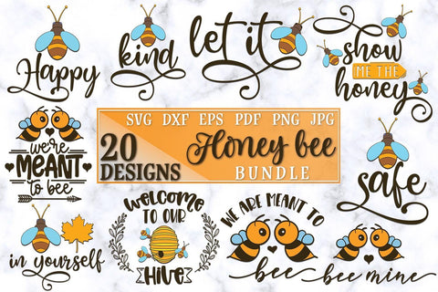 Honey Bee Bundle of 20 designs SVG files for cutting machines - Cricut Silhouette, Sublimation Designs | Bee Pun SVG | Bee Happy | Bee Kind SVG RoseMartiniDesigns 
