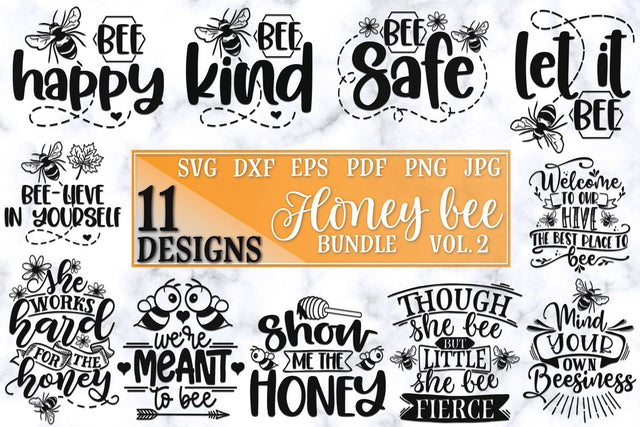 Honey Bee Bundle Vol.2 of 11 designs SVG files for cutting machines - Cricut Silhouette, Sublimation Designs | Bee Pun SVG | Bee Happy | Bee Kind SVG RoseMartiniDesigns 