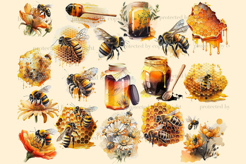 Honey Bee Clipart | Watercolor Honey Illustration SVG GlamArtZhanna 