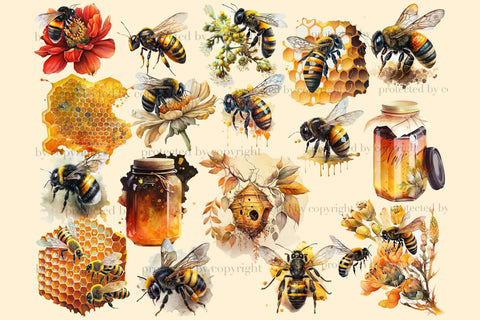 Honey Bee Clipart | Watercolor Honey Illustration SVG GlamArtZhanna 
