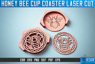 Honey Bee Cup Coasters Laser Cut | Laser Cut SVG Design | CNC Files SVG Fly Design 