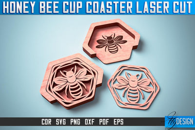 Honey Bee Cup Coasters Laser Cut | Laser Cut SVG Design | CNC Files SVG Fly Design 