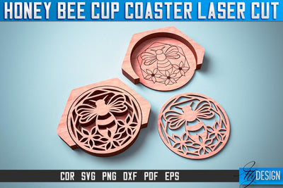 Honey Bee Cup Coasters Laser Cut | Laser Cut SVG Design | CNC Files SVG Fly Design 