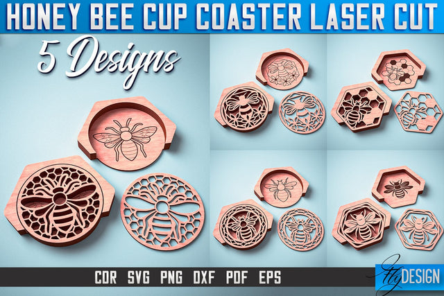Honey Bee Cup Coasters Laser Cut SVG Fly Design 