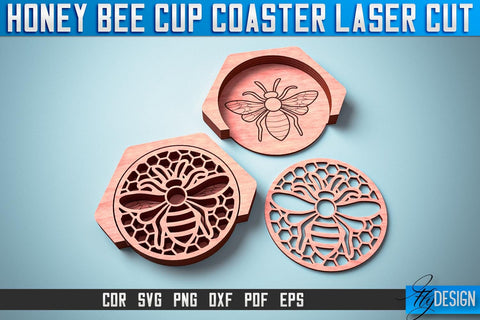 Honey Bee Cup Coasters Laser Cut SVG Fly Design 