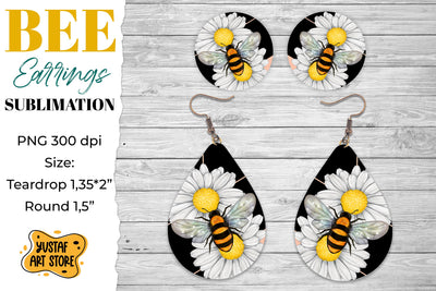 Honey Bee Earrings Sublimation. Teardrop and Round design Sublimation Yustaf Art Store 