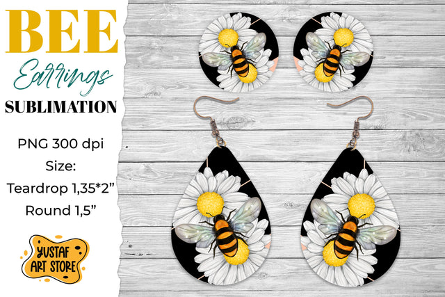 Honey Bee Earrings Sublimation. Teardrop and Round design Sublimation Yustaf Art Store 