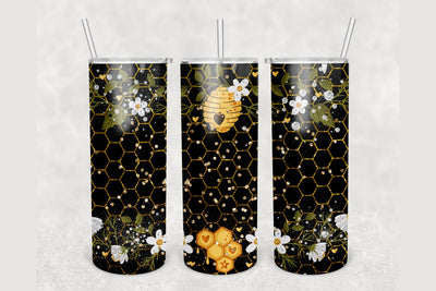 Honey Bee Floral Glitter Tumbler sublimation design 20 oz skinny tumbler wrap Sublimation BambinaCreations 
