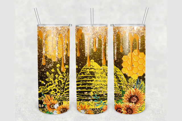 Honey Bee Glitter Drip Tumbler sublimation design 20 oz skinny tumbler wrap Sublimation BambinaCreations 