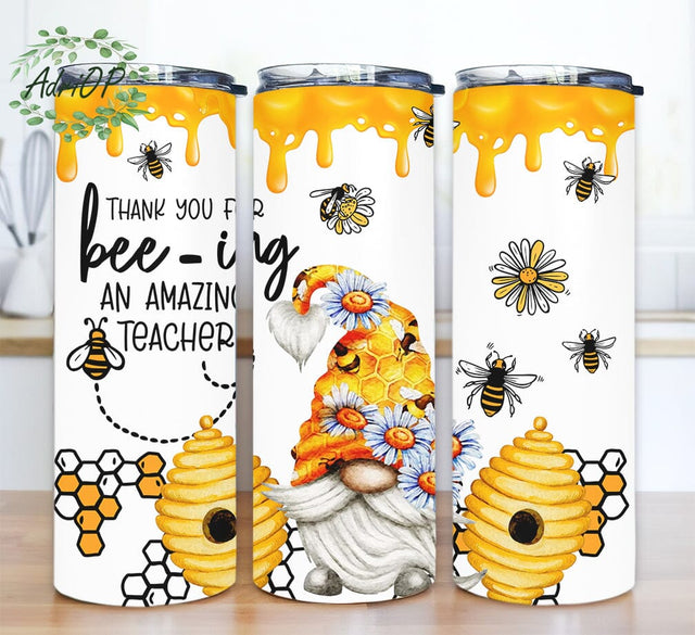 Honey Bee Gnome 20oz Skinny Tumbler Png, Thank You For Being An Amazing Teacher Tumbler, Bee Teacher Tumbler For Teacher, Digital Download Sublimation AdriOP 