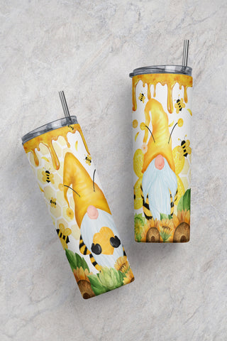 Honey Bee Gnomes ,Straight Tumbler Sublimation ,Spring,Sunflower Full Wrap Skinny,tumbler PNG Sublimation CaldwellArt 