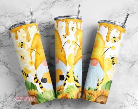Honey Bee Gnomes ,Straight Tumbler Sublimation ,Spring,Sunflower Full Wrap Skinny,tumbler PNG Sublimation CaldwellArt 