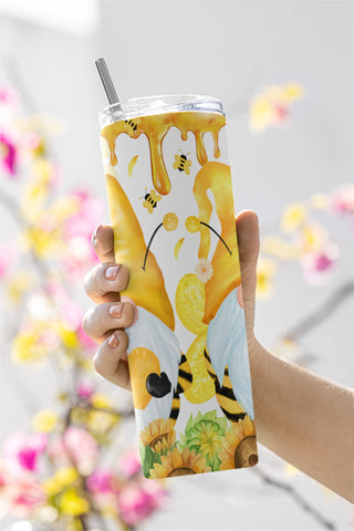 Honey Bee Gnomes ,Straight Tumbler Sublimation ,Spring,Sunflower Full Wrap Skinny,tumbler PNG Sublimation CaldwellArt 