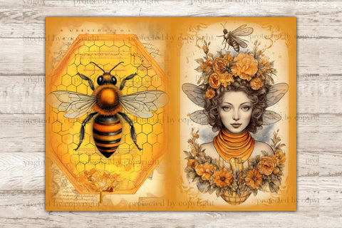 Honey Bee Junk Journal Pages | Woman Journal Printable SVG GlamArtZhanna 
