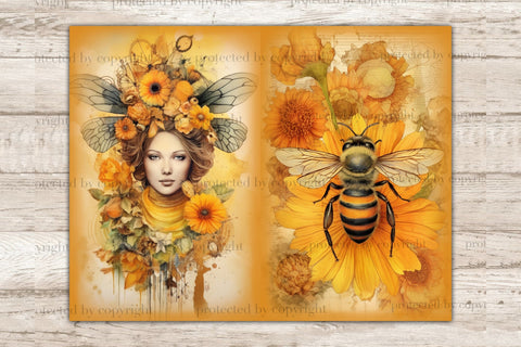 Honey Bee Junk Journal Pages | Woman Journal Printable SVG GlamArtZhanna 
