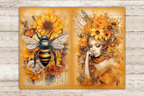 Honey Bee Junk Journal Pages | Woman Journal Printable SVG GlamArtZhanna 