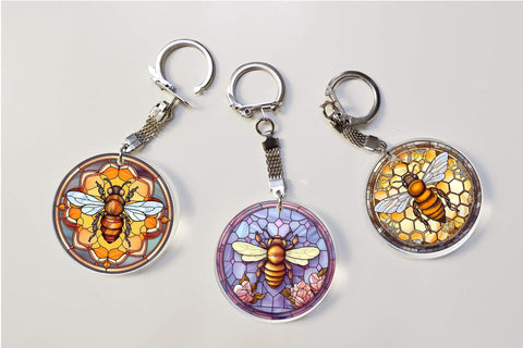 Honey Bee Keychain Bundle, Stained Glass Sublimation PNG Sublimation OrangeBrushStudio 
