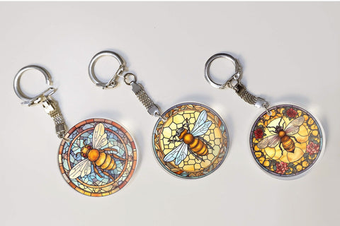 Honey Bee Keychain Bundle, Stained Glass Sublimation PNG Sublimation OrangeBrushStudio 